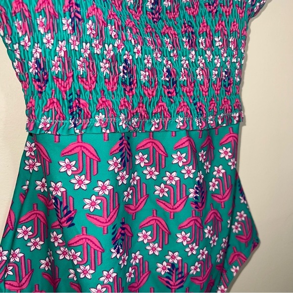 J. Crew Smocked One Piece Swimsuit Turquoise and Pink Size XS - Picture 11 of 14